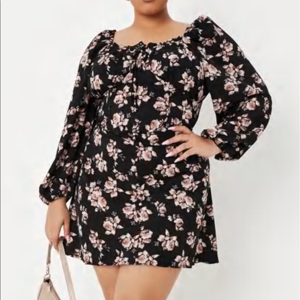 Plus balloon sleeve floral mini dress